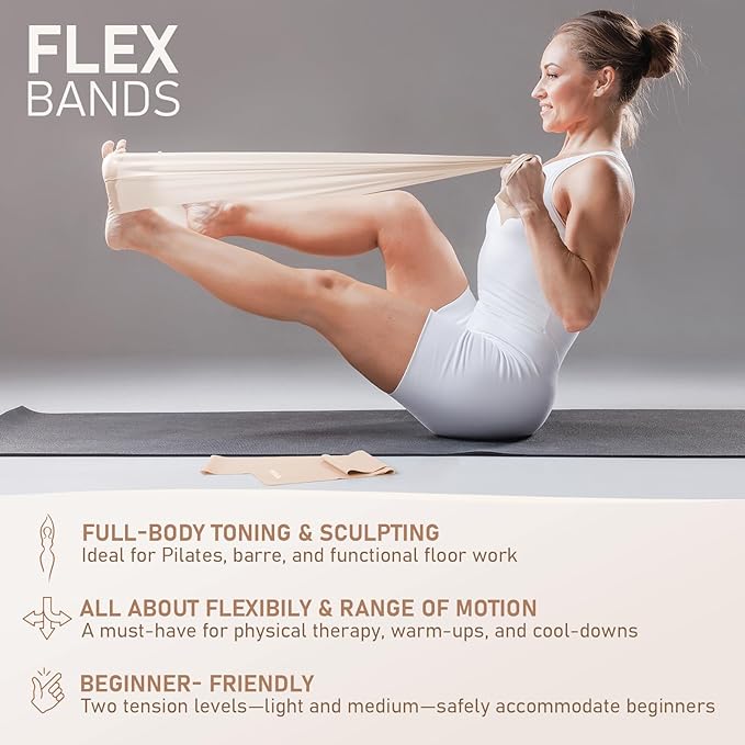 Pilates Kit, 15-Inch Pilates Ring with 1x Core Ball, 3X Resistant Loops and 2X Flex Bands, Home Pilates Equipment Set and Mat Pilates Essential Kit
