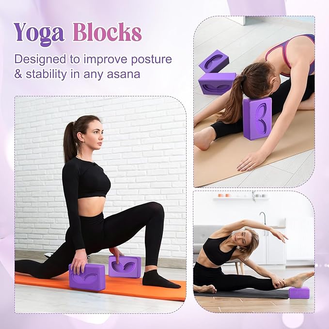 2 Pcs Large Yoga Blocks Rabbit ear groove shape- Supportive Latex-Free Eva Foam - Soft Non-Slip Surface with Beveled Edges for Yoga, Pilates, Meditation - Yoga Accessories for Stability, Balance, Deepen Stretches,yoga blocks set