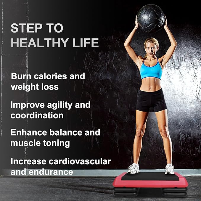 Adjustable Aerobic Stepper Workout Step with 4 Risers Fitness & Exercise Platform Trainer