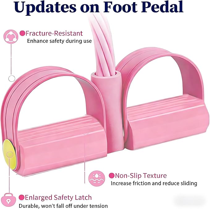 Pedal Resistance Bands with Handles, Upgrade 6-Tubes Manual Tension Training Pedal, Natural Rubber Foot Pedal Resistance Bands, Light Weight Fitness Equipment for Yoga, Pilates, Gym & Abs Training