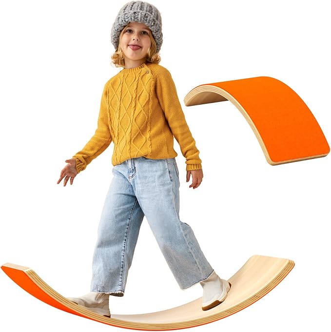 Wooden Wobble Balance Board for Kids, Balance Beam Rocker Board for Toddlers Adults, Montessori Waldorf Learning Toys for Yoga Exercise