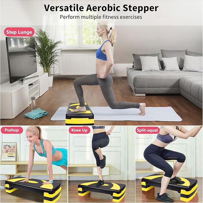 Aerobic Step Platform Exercise Step with 3 levels Adjustable Height Non-Slip Exercise Stepper for Cardio, Strength, and Fitness Workouts at Home or Gym