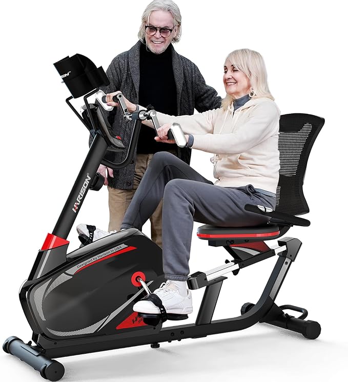 HARISON Exercise Bike 400 lbs Capacity, Easy Assembly Magnetic Recumbent bike for Adult and Seniors with Arm Exerciser , Recumbent Stationary bike for Home, 2 in 1 LCD Monitor and Tablet Holder (Same-day Shipping service）