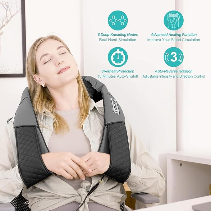 Medcursor Neck Massager - Portable Electric Shiatsu Back Massage Device with Heat, Deep Tissue 3D Kneading Pillow for Muscle Pain Relief, Valentines Day Gifts - Includes Carry Bag (No Battery)