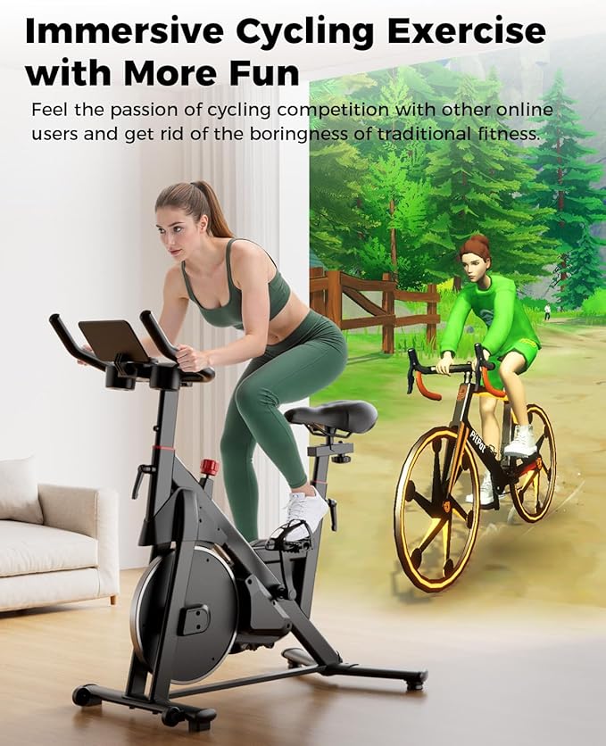 MJWW Exercise Bike, 32-Level Magnetic Resistance Stationary Bikes for Home, Low Noise 300LBS Weight Capacity Workout Cycling Bike for Home Gym with Pad Mount, LCD Monitor, Cup Holder