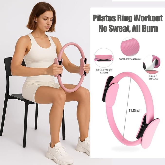 Pilates Essentials Kit for Women with Pilates Ring and Ball Set, Resistance Band Set, Yoga Mat Bag, Ankle Weights, Pilates Workout Sliders Disc, Yoga Socks, Pilates Equipment for Home Workouts