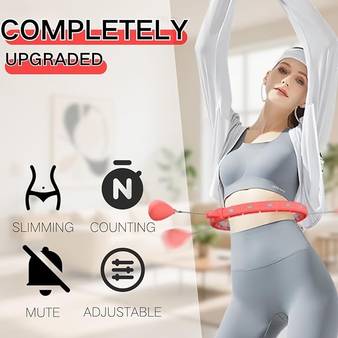 Smart Silent Weighted Exercise Infinity Hoop - Patent Pending (80% Quieter + Auto Count), Adjustable 30"-50" Fitness Hoop for Adults, Core Ab Workout with Circle for Women & Men (Brownish red)
