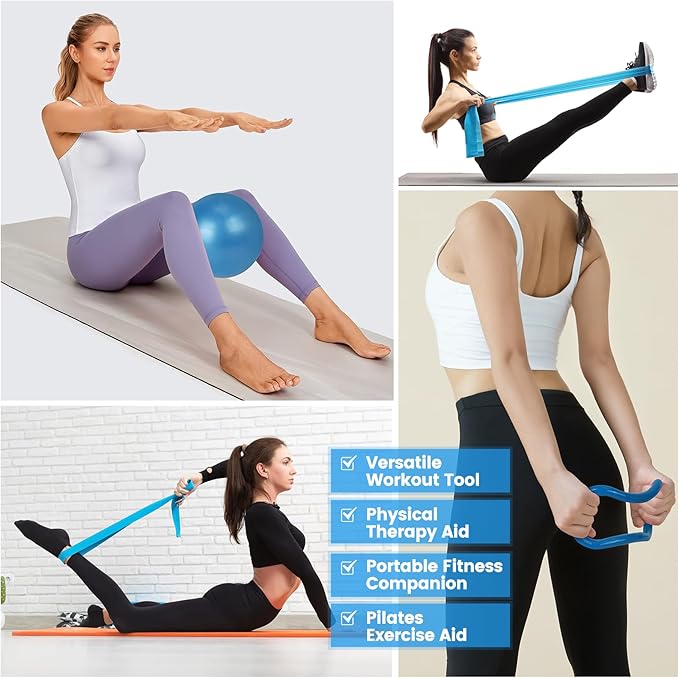 JITUIHOM Home Pilates Essentials Kit for Women - Complete Pink Equipment Set with 9 Inch Yoga Ball, Figure 8 Resistance Band, Bands & Accessories, Ring for Beginners Workouts