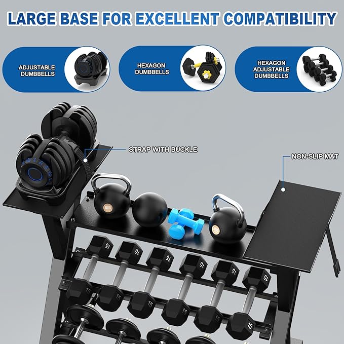 BEKING 3 Tier Dumbbell Rack,1000LB Capacity Weight Storage Rack for Home Gym Fitness,Multifunctional Free Weight Organizer Stand for Dumbbells, Kettlebells,Compact Design Save Floor Space