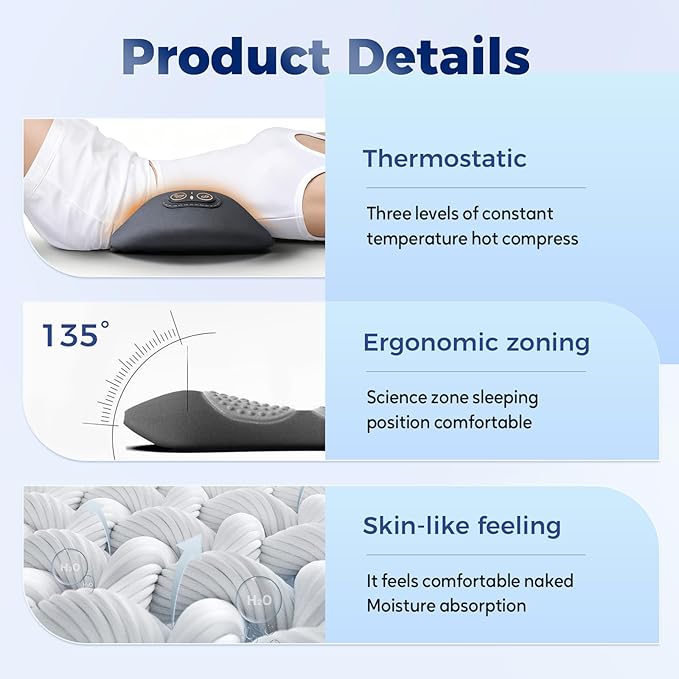 Smooth Triple Fusion Back Massager, 2026 Upgrade 3 in 1 Lumbar Pillow for Bed and Chair, Back Massager with Vibration and Traction Against Pain for Back and Neck and Shoulder (Light Gray)