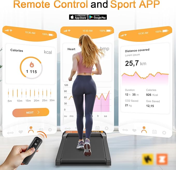Walking Treadmill Pad with 0-5% Incline, 2.5HP Compact Under Desk Treadmill for Home Office, Quiet Small Walking Mat with App Sync, Remote Control, LED Display