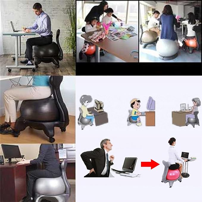 Home Office Ball Chair, Pilates Exercise Yoga Ball Desk Chairs with Ergonomic Chair Back for Improves Back Pain, Core Strengthening Stability Ball Chair