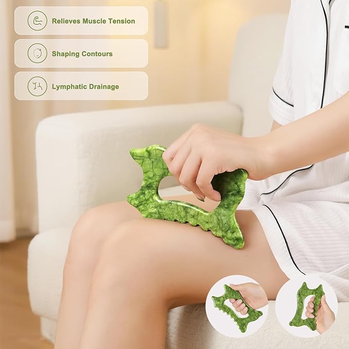 6-in-1 Jade Stone Body Gua Sha Facial Tools - Lymphatic Drainage Tool, Face Sculpting Tool & Acupressure tool - Body Guasha Tool, Trigger Point Massage Tool for Fascia Massage Valentine's Day Gifts