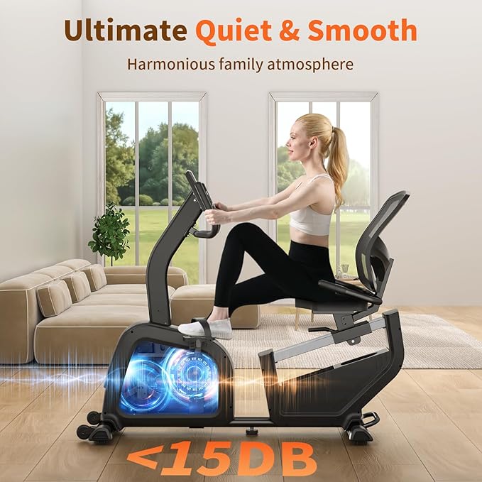JEEKEE Recumbent Exercise Bike for Seniors,Stationary Bikes for Home, 400LB Capacity & 16 Levels Magnetic Resistance, Heart Rate Handle