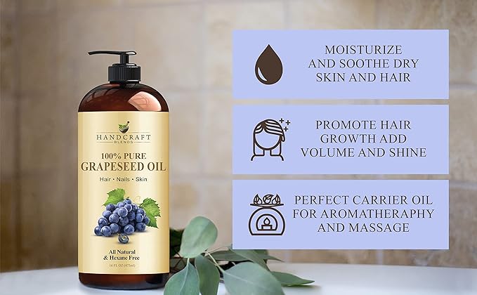 Handcraft Blends Professional Massage Set: Fractionated Coconut Oil and Grapeseed Oil – (2 x 16 Fl Oz) – 100% Pure & Natural – Premium Carrier Oils for Massage Therapy and Skin Care