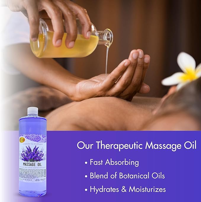 SPA REDI - Massage Oil, Lavender, 32 Oz - Professional Full Body Massage Therapy, Manicure, Pedicure - Relax Sore Muscles and Repair Dry Skin, Enhanced with High Absorption Oils and Vitamin E