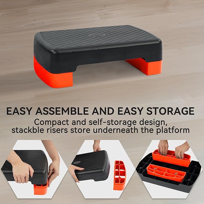 18" Aerobic Exercise Step Platform, Lightweight Portable Step Up Platform Trainer, Adjustable Height 3.9”5.9” for Home Gym