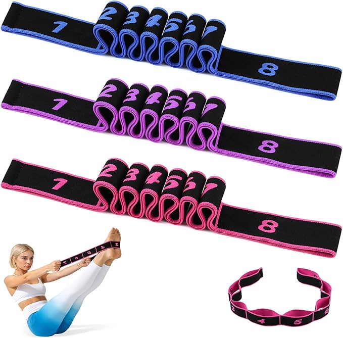 3Pcak Fitness Resistance Band for Stretching and Yoga, Number Stretch Resistance Band with Clear Markings, Fitness Resistance Bands 8-Section Elastic Training Bands