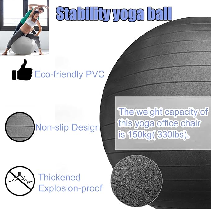 Yoga Ball Chair Office Ball Chair with Base & Pump, Stability Yoga Ball Seat for Back Pain Relief, Home Gym Exercise Ball Chair for Core Strength Training ( Color : Purple , Size : Diameter 75cm ( 29