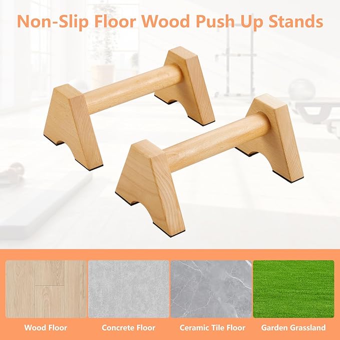 Solid Wood Calisthenics Parallettes Bars Push up Handles 1 Pair, Strength Training Pushup Stands, Parallel Handstand Bars for Home Gym Workout Fitness