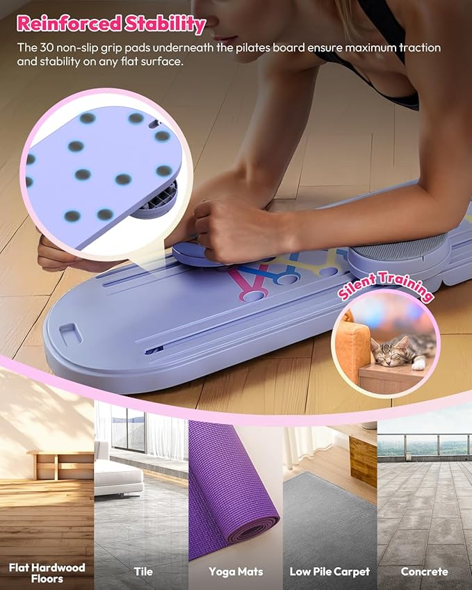 Pilates Board for Home Workout, Foldable Pilates Reformer Set for Women 6-in-1 Portable Folding Mini Pilate Kit Machine Equipment