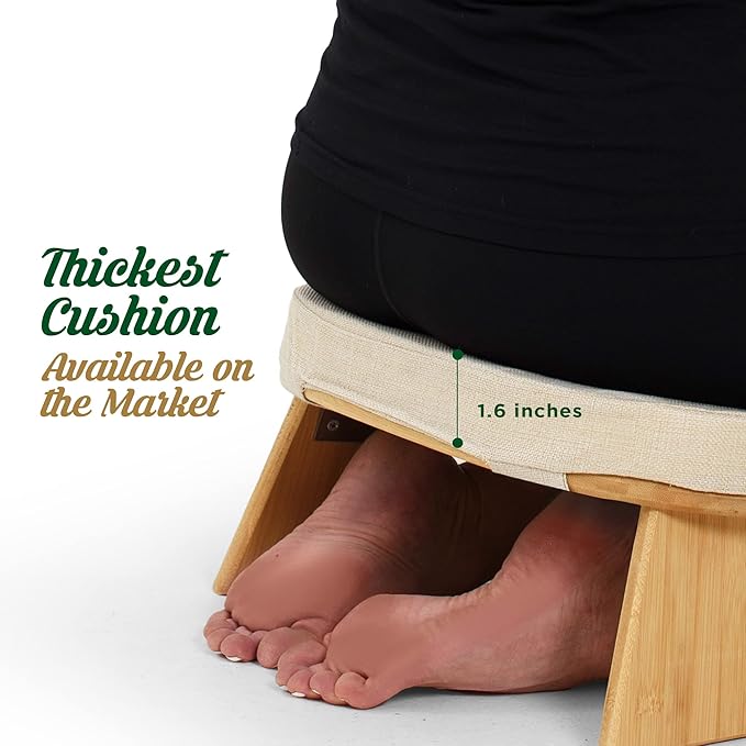 MONK & LLAMA Meditation Bench - Foldable, Ergonomic, Bamboo Kneeling Stool— Perfect Seiza Bench Meditation Stool Chair for Prayer & Travel - Deeper & Enjoyable Sessions