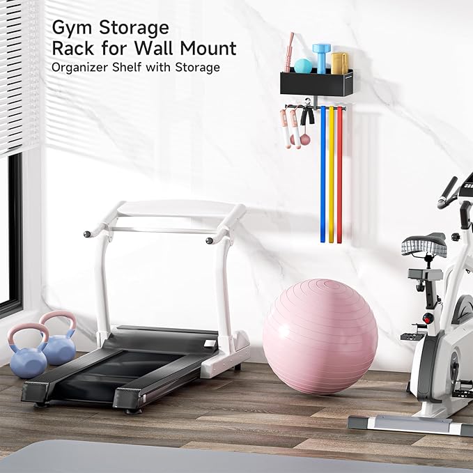 Home Gym Wall Storage, White Resistance Bands Rack Hanger Metal, Wall Mounted Fitness Bands Holder, Multi-Purpose Heavy Duty Workout Gym Storage Rack for Resistance Bands, Straps, Jump Ropes (Black)