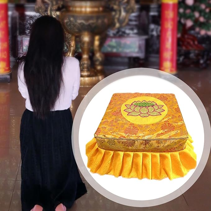 Kneeling Stool Floor Seat with Detachable Washable Cover for Adults Nonslip Meditation Bench Tatami Seat for Yoga Prayer Home 18.50x18.50x9.84inch- Yellow Set