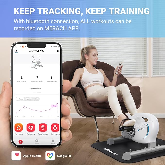 Under Desk Bike Pedal Exerciser, Quiet Magnetic Mini Exercise Bike with MERACH App for Arm, Leg Recovery, Physical Therapy, Smooth Foot Desk Cycle