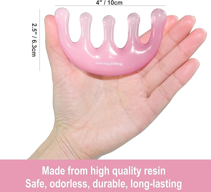 Scalp Massage Tool Head Massager. Resin Massage Comb Gua Sha Fascial Tools for Scalp Care Hair Growth Stress Relax Headaches Meridian Acupoint Treatment Trigger Point Therapy. (Pink)