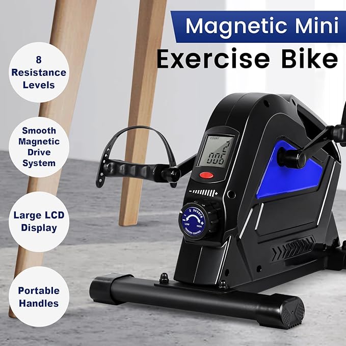 Under Desk Bike Pedal Exerciser, Himaly Mini Exercise Bike with Magnetic Resistance, Portable Peddler Foot Cycle for Arm & Leg with LCD Screen Display
