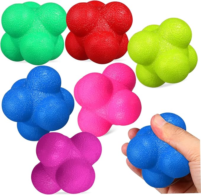Happyyami 6pcs Reaction Balls Bright Colors Hexagonal Reflex Balls Sports Exercise Tool Hand-Eye Coordination Training
