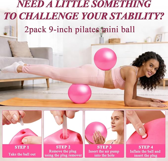 Pilates Ring and Small Ball Set for Women with 5 Resistance Bands, 14 inch Magic Circle Home Workout Essentials Starter Kit for Beginners, Yoga Sets for Full Body Toning Shape