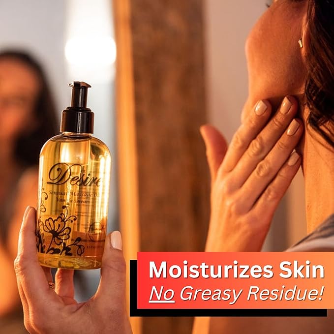 Desire Sensual Massage Oil for Date Night | Best Massage Oil for Couples | Valentines Day Gifts for her | All Natural with Sweet Almond, Grapeseed & Jojoba for Smooth Glide 8oz