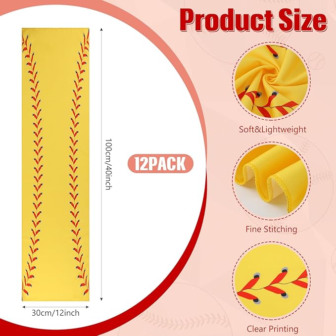 12 Pcs Cooling Towel Baseball Football Basketball Breathable Chilly Softball Soccer Ice Towel, 40"x12" Tennis Microfiber Accessories for Player