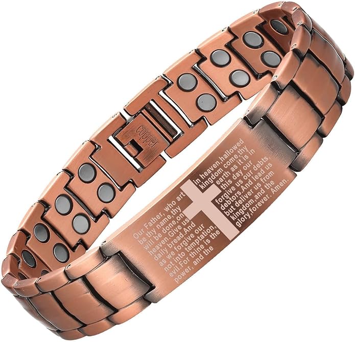 Copper Cross Bracelet for Men - Ultra Strength Magnetic Mens Cross Jewelry Set - Adjustable Magnetic Bracelet with Sizing Tool Jewelry Box