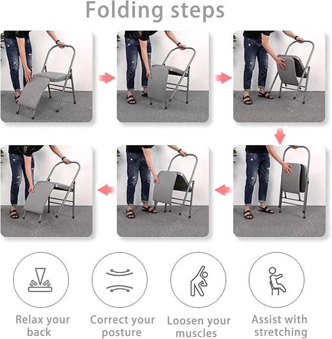 Foldable Yoga Auxiliary Chair for Adults Backless Yoga Chair Portable Curved Chaise LoungeChair forYoga YogaAuxiliaryChair with Anti Slip Foot Pads for Stretching Balance Training(Black)