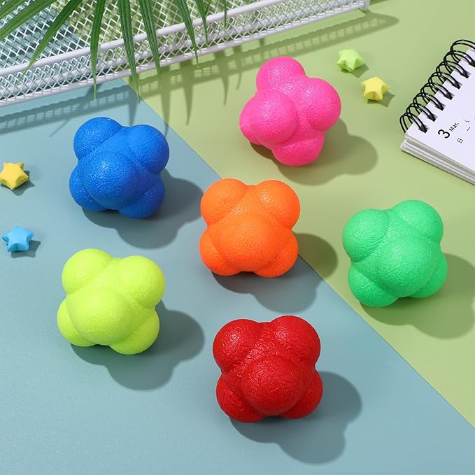 6 Pack Reaction Ball Set for Agility Training Hand Eye Coordination Reflex Workout Bounce Ball for Baseball Tennis Basketball Exercise