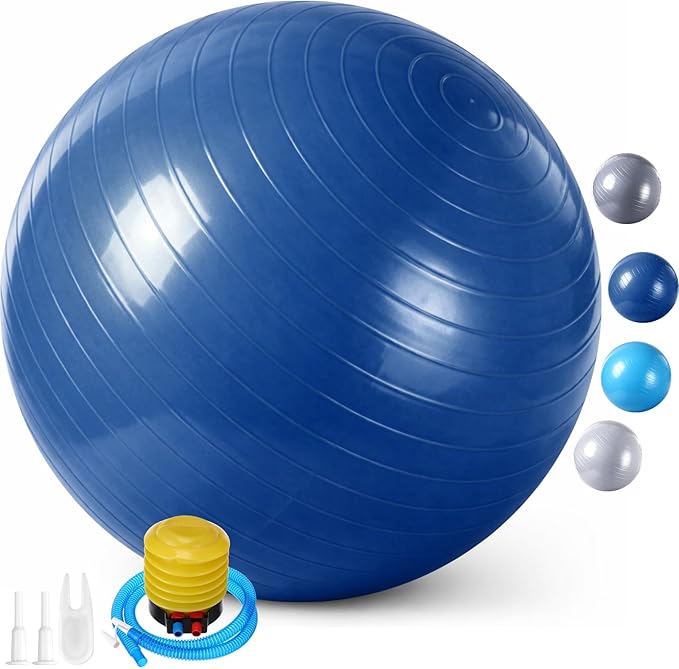 Leyndo 4 Pcs 26 Inch Yoga Exercise Ball Pilates Pregnancy Birthing Fitness Ball with Quick Pump Anti Burst for Improved Posture, Balance, Yoga, Pilates, Training