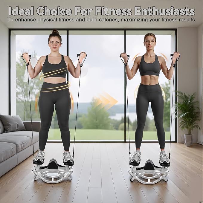 Rock Stepper Side to Side Lateral Rocking Fitness Stepper, Low-Impact Stair Step Workout Machine with Resistance Bands & LCD Monitor for Home Gym, 15 Minutes for Full Body Workout
