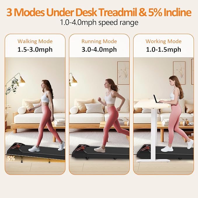 2.5HP Walking Mat with Incline pad,Under Desk Treadmill, Walking Running Pad with Remote, 3 in 1 Low Noise Small Mini Portable Treadmill with Led Screen, Compact Treadmills for Home, 265lbs Capacity