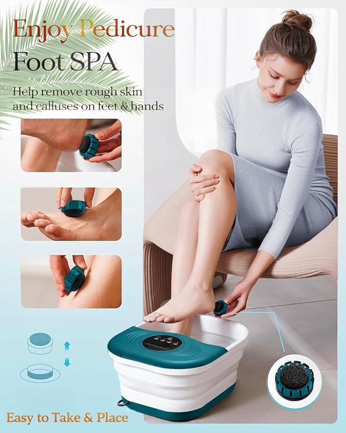 Foot Spa Bath Massager with Heat, Bubble Jets, Red Light & Timer, Pedicure Foot Spa with 95-118℉ Temperature Control, 8 Shiatsu Rollers, Pumice Stone, Gift for Women,Men,Dad