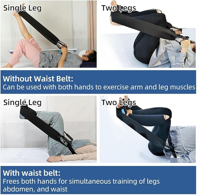Stretch Bands for Exercise – Leg Stretching Strap for Physical Therapy, Hands-Free/Manual Options for Elderly Rehabilitation Bedridden Patients Lower Limb Myasthenia (2 Feet+Waist Belt)
