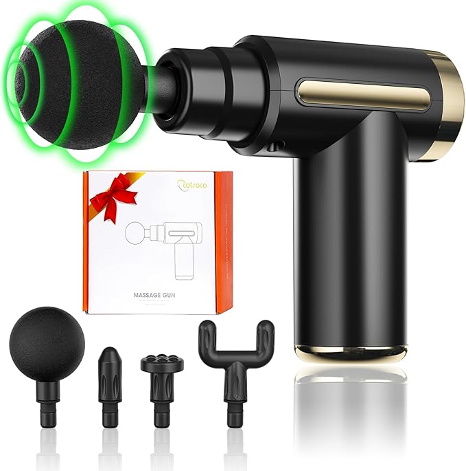 cotsoco Massage Gun Deep Tissue for Pain Relief with 4 Massage Heads & 6 Speeds, Electric Mini Handheld Body Massager for Any Pain Relief, Best Gifts for Dad and Mom