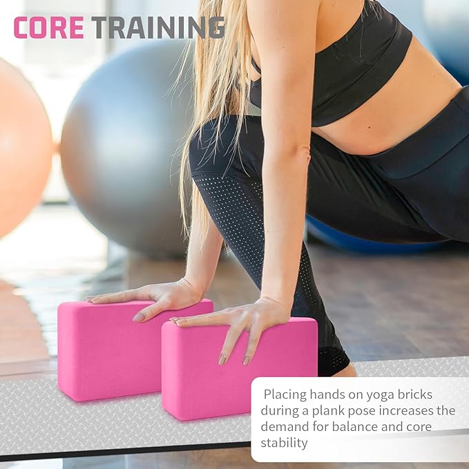 2 Pack 3"x6"x9" EVA Foam Yoga Block Supportive Latex-Free, Non-Slip Exercise Blocks for Pilates, Meditation, Balance, Stretching and Deep Poses