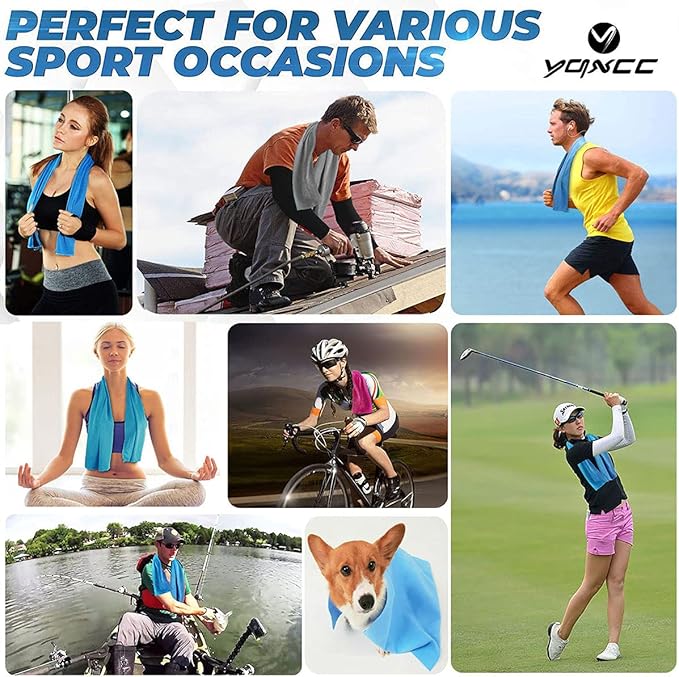 YQXCC 4 Pack Cooling Towels | 40"x12" | Cool for Neck and Face | Microfiber Soft Breathable Chilly | for Yoga, Sport, Golf, Gym, Camping, Running & More Activities