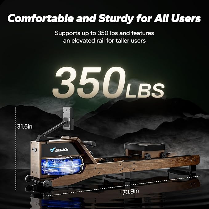 MERACH Water Rowing Machines for Home, Foldable Row Machine with 400LBS Weight Capacity, Dedicated Monitor and Comfortable Seat, Free MERACH App for Immersive Water Rower
