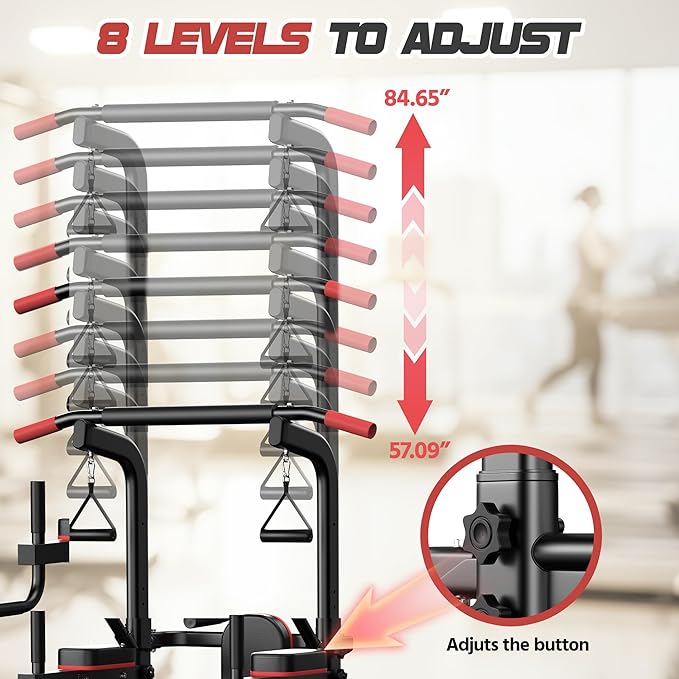 Power Tower Pull Up Bar Free standing with Resistance Bands, 350LBS Heavy Duty Alloy Steel Dip Station for Home Gym Strength Training, Adjustable Height Workout Equipment