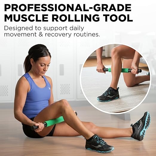 THERABAND Roller Massager Stick Standard, Deep Tissue Muscle Roller for Legs, Back, Calves, Athletes & Runners, Foam Roller Stick for Muscle Massage, Trigger Point Tool, 21" Manual Massager