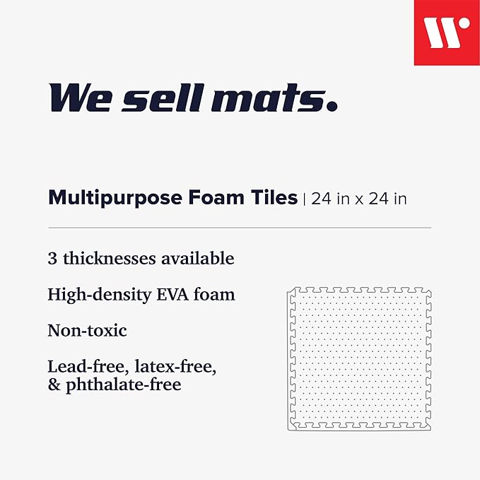 We Sell Mats 3/8" Thick Multipurpose EVA Foam Exercise Floor Mat, Interlocking Tiles, Anti-Fatigue for Home or Gym
